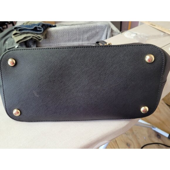 Michael Kors Sheila Medium Faux Saffiano Leather Satchel Purse Black Zip - Picture 10 of 16